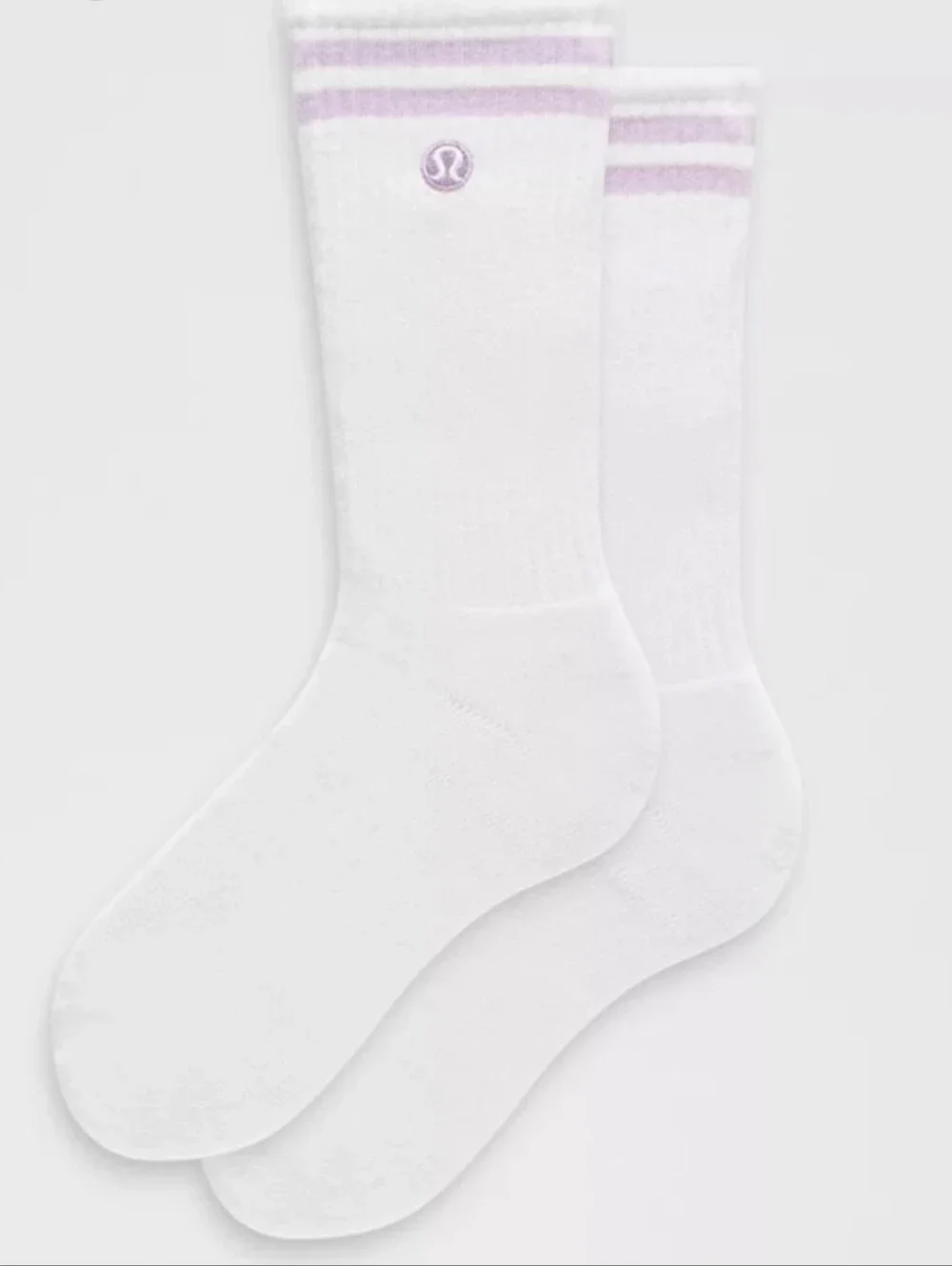 lululemon athletica Daily Essential Large White Crew Socks with Lilac Stripes